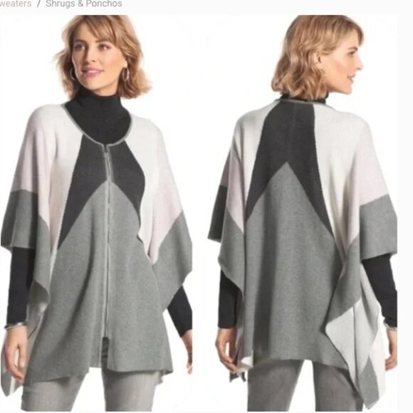 Chico’s Color Block Cape Poncho Full Zip Cozy Comfy Versatile Boho Soft One Size - Picture 1 of 11